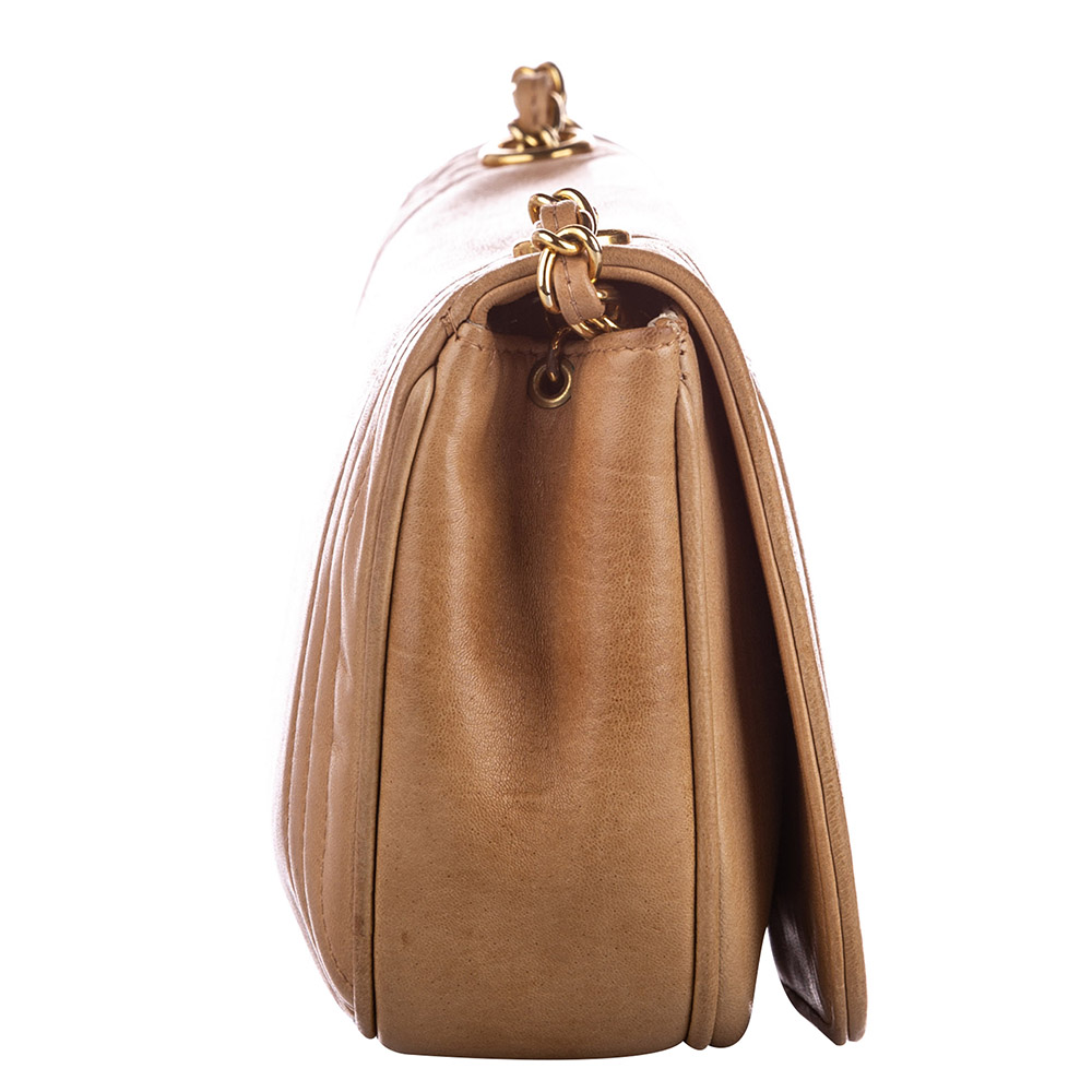 

Chanel Brown Satin Vintage CC Flap Bag, Beige