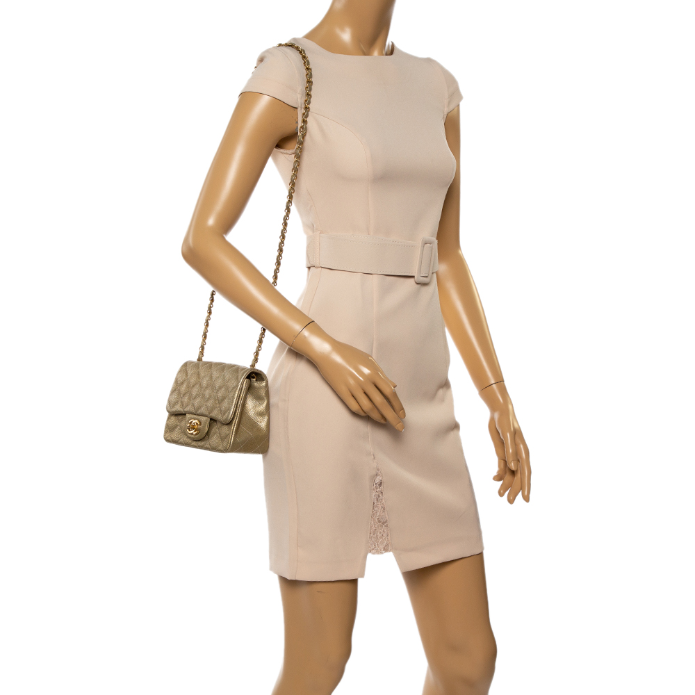 

Chanel Gold Quilted Leather Mini Square Classic Flap Bag
