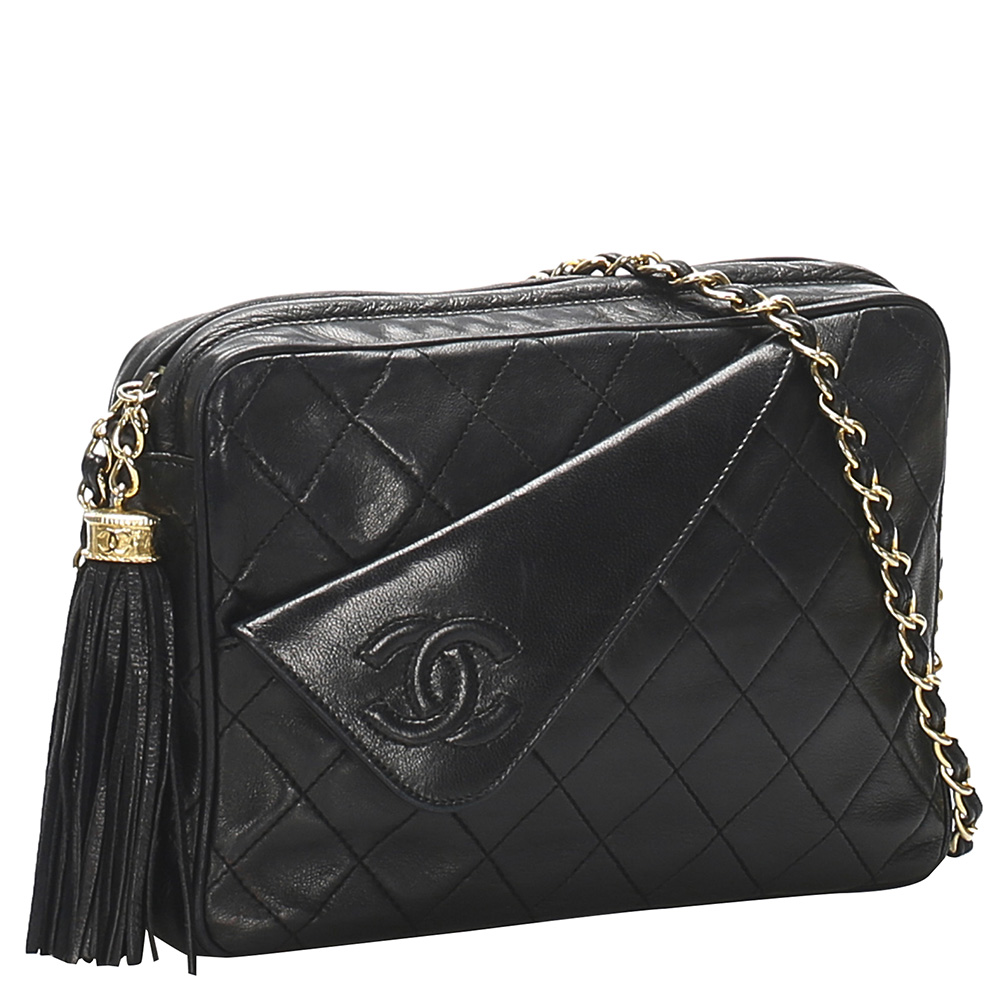 

Chanel Black Lambskin Leather Matelasse Bag