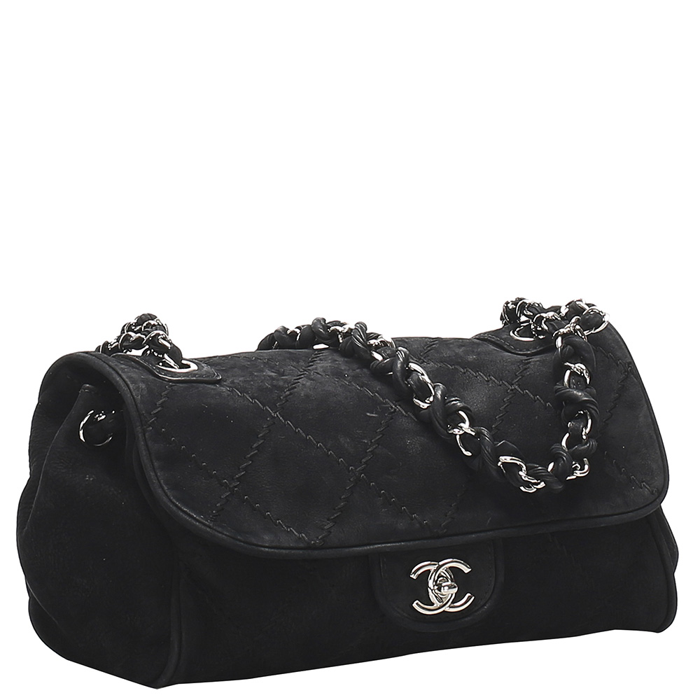 

Chanel Black Leather trimmed suede Vintage Wild Stitch Bag