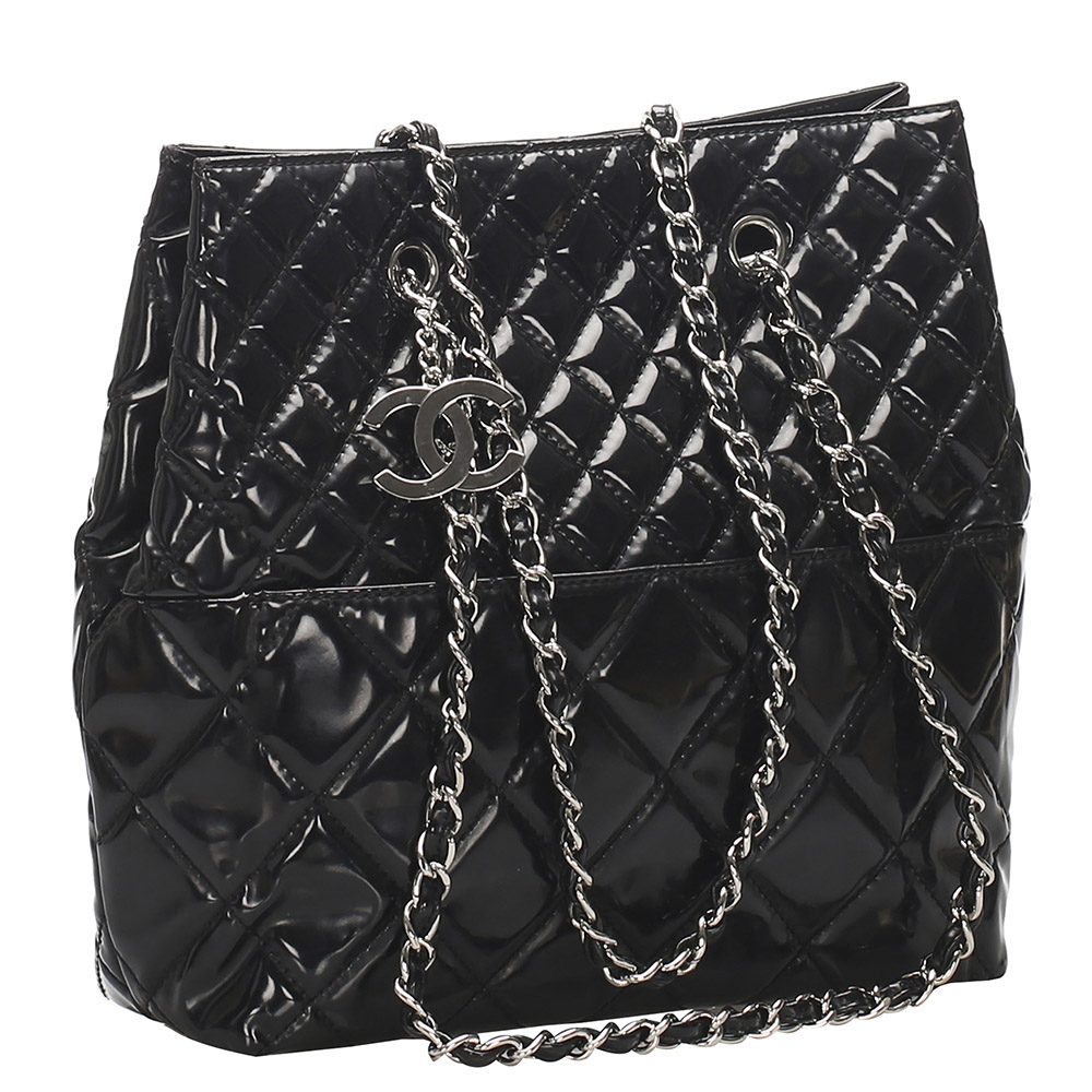 

Chanel Black Patent Leather Matelasse Bag