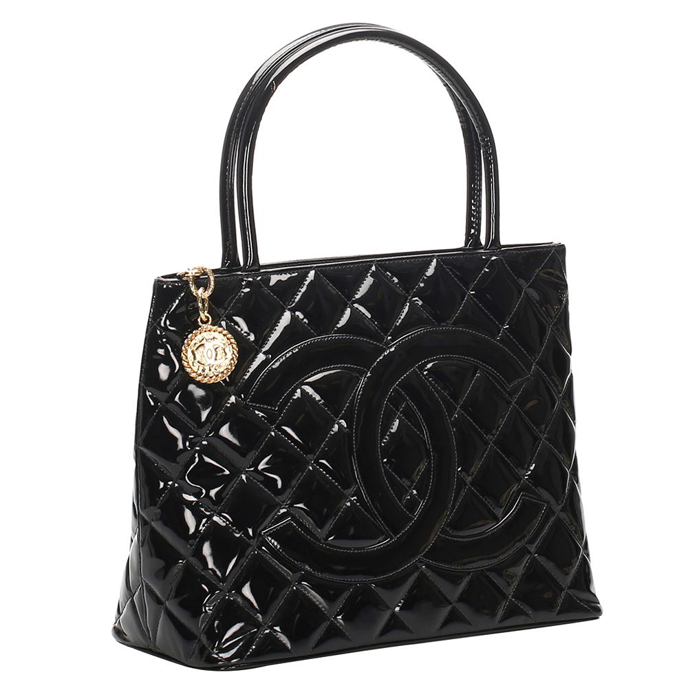 

Chanel Black Patent Leather Medallion Bag