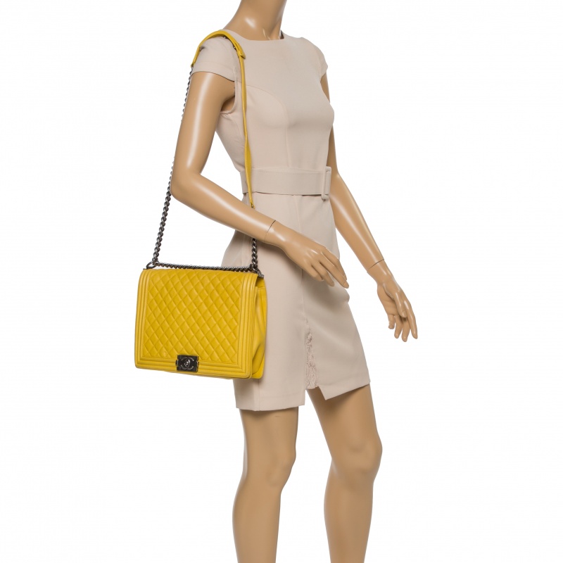 

Chanel Yellow Quilted Leather Large Boy Flap Bag