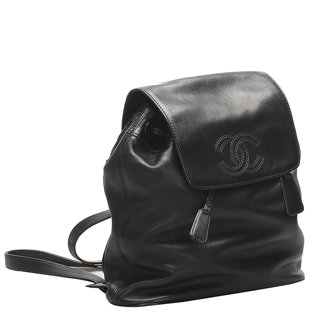 

Chanel Black CC Lambskin Leather Drawstring Backpack