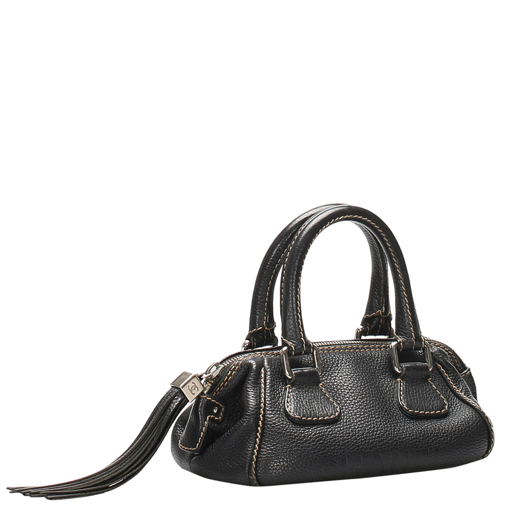 

Chanel Black Caviar Leather Logo Fringe Bag