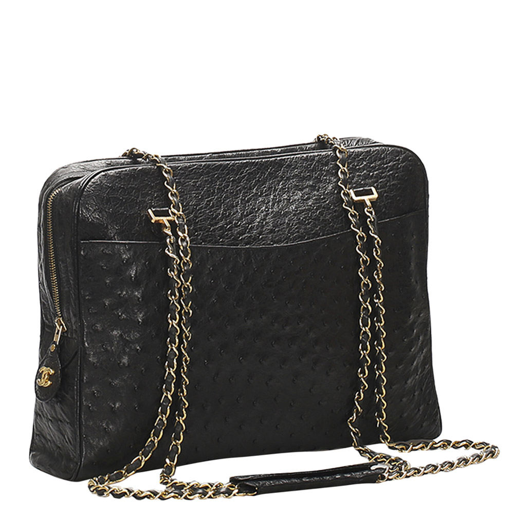 

Chanel Black Ostrich Leather Vintage Shoulder Bag