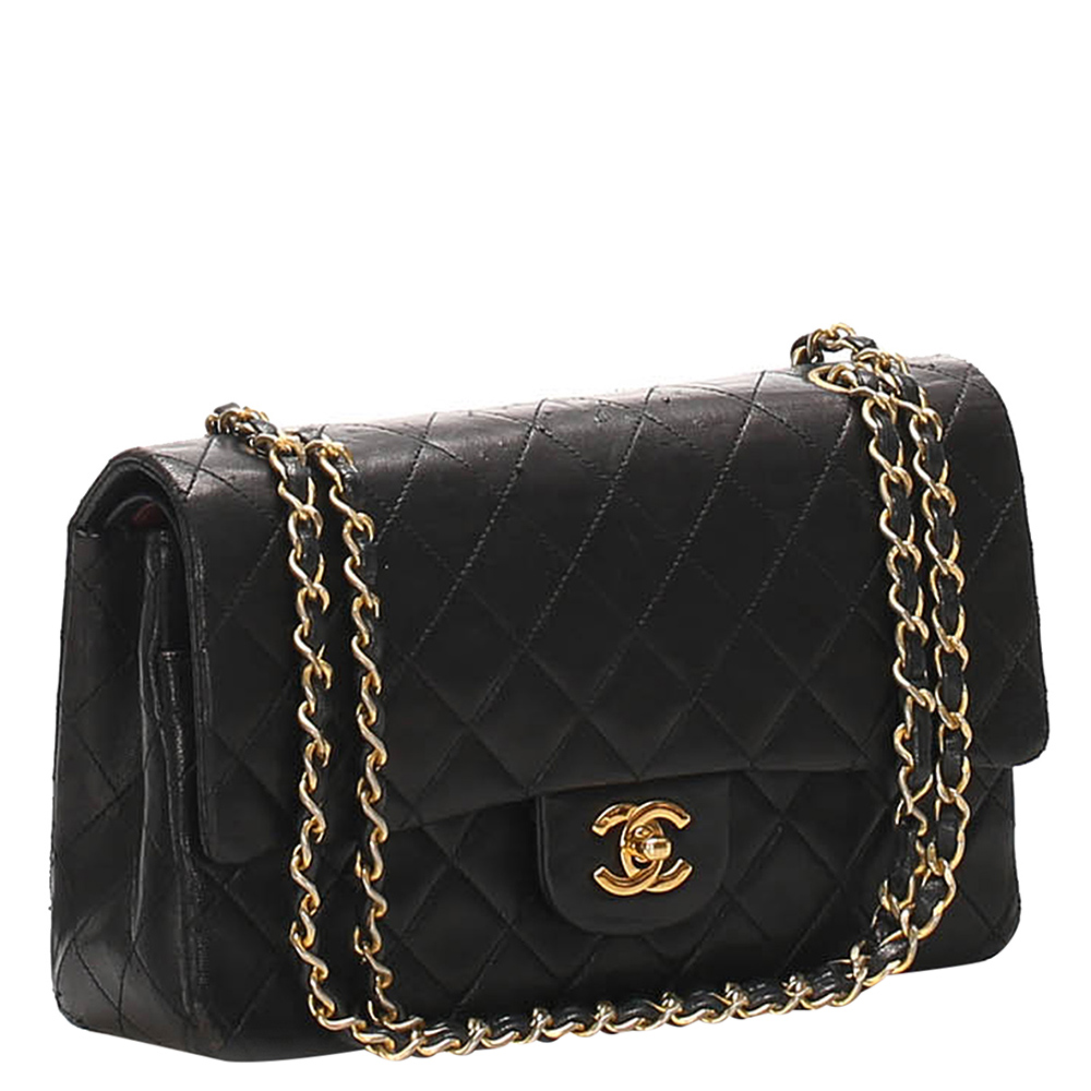 

Chanel Black Lambskin Leather Classic Double Flap  Bag