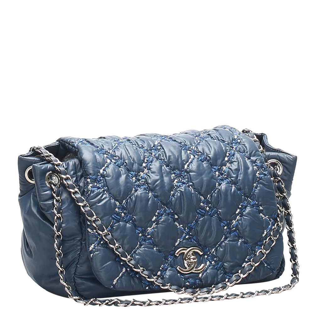 

Chanel Blue Bubble Leather Vintage Flap Bag