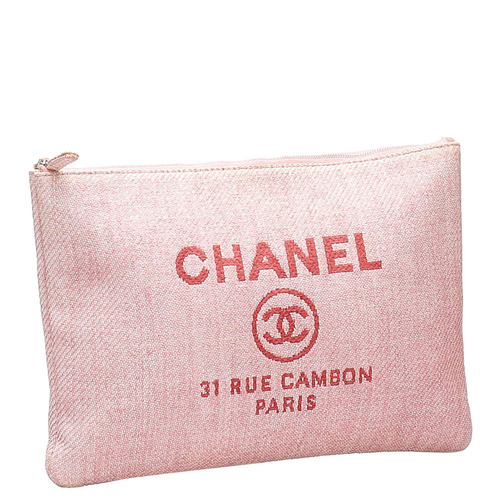 

Chanel Pink Tweed Deauville Large Clutch Bag