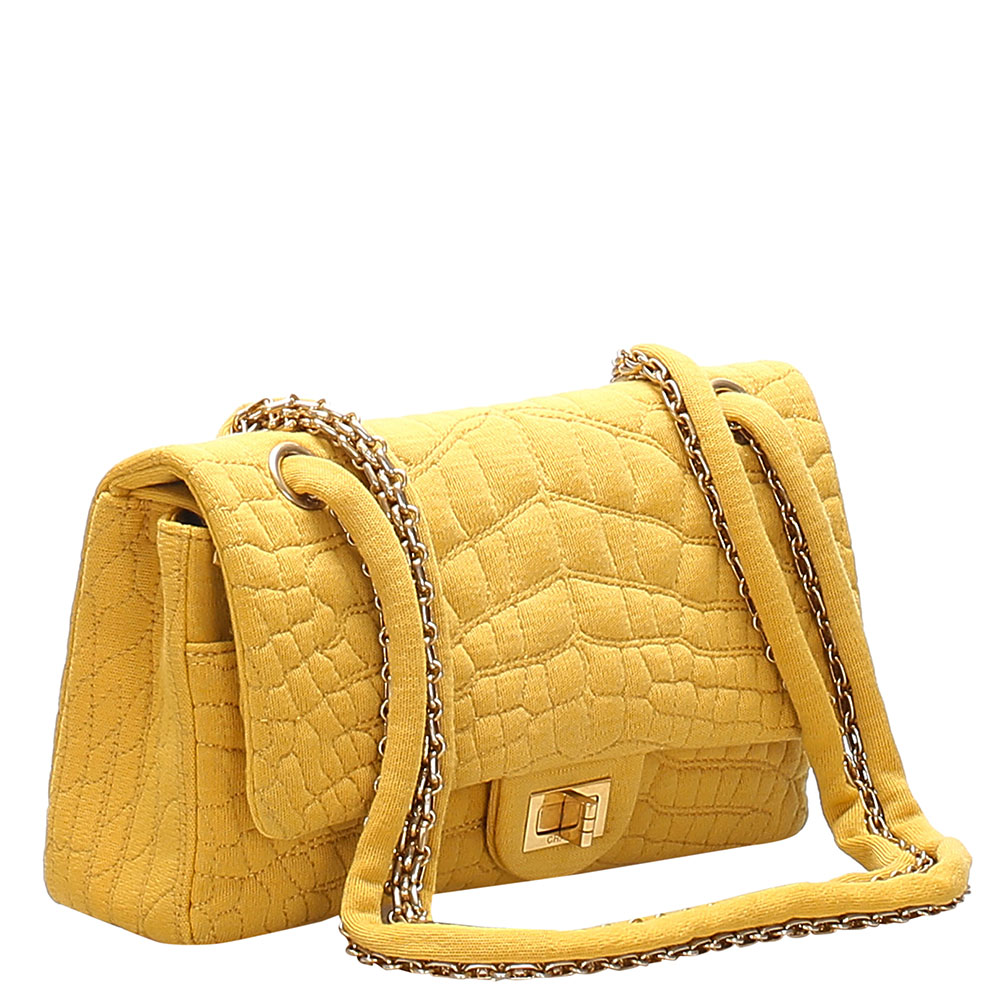 

Chanel Yellow Croc Stitch Cotton Reissue Double Flap Bag