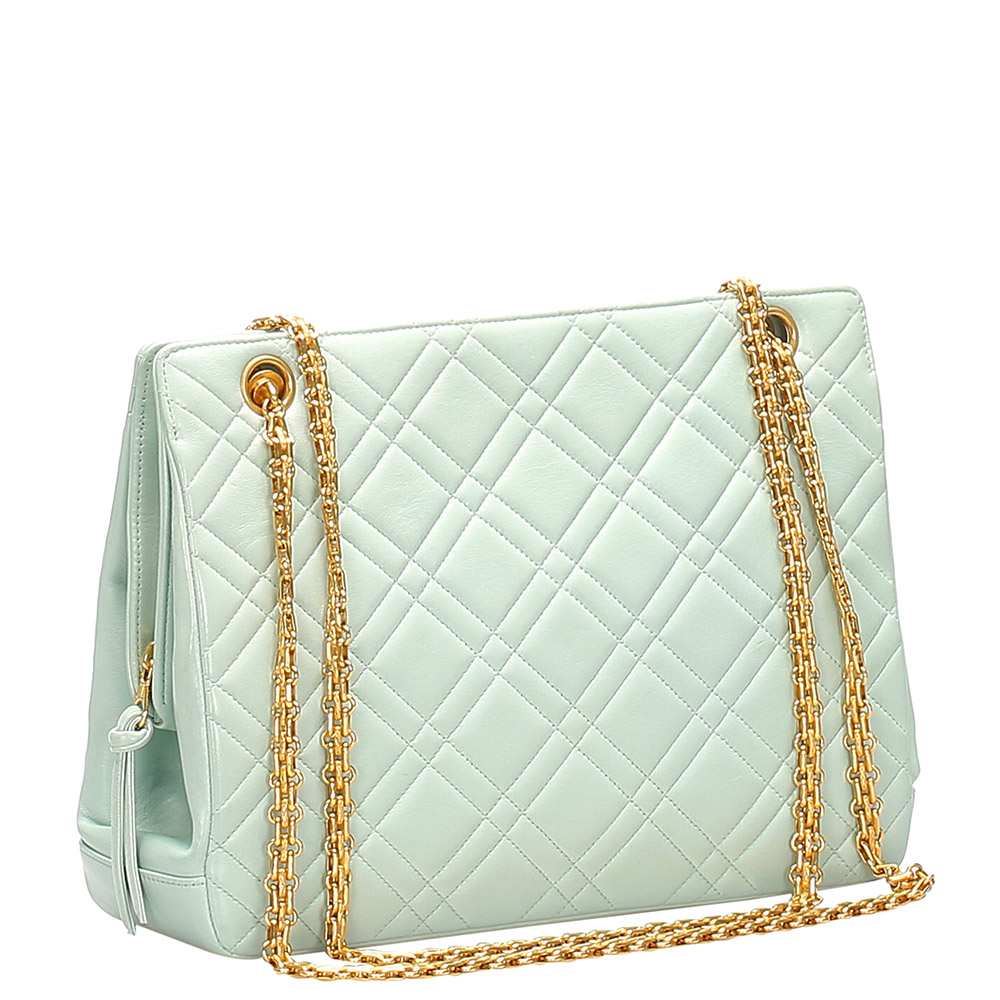 

Chanel Blue Matelasse Leather Shoulder Bag, Gold