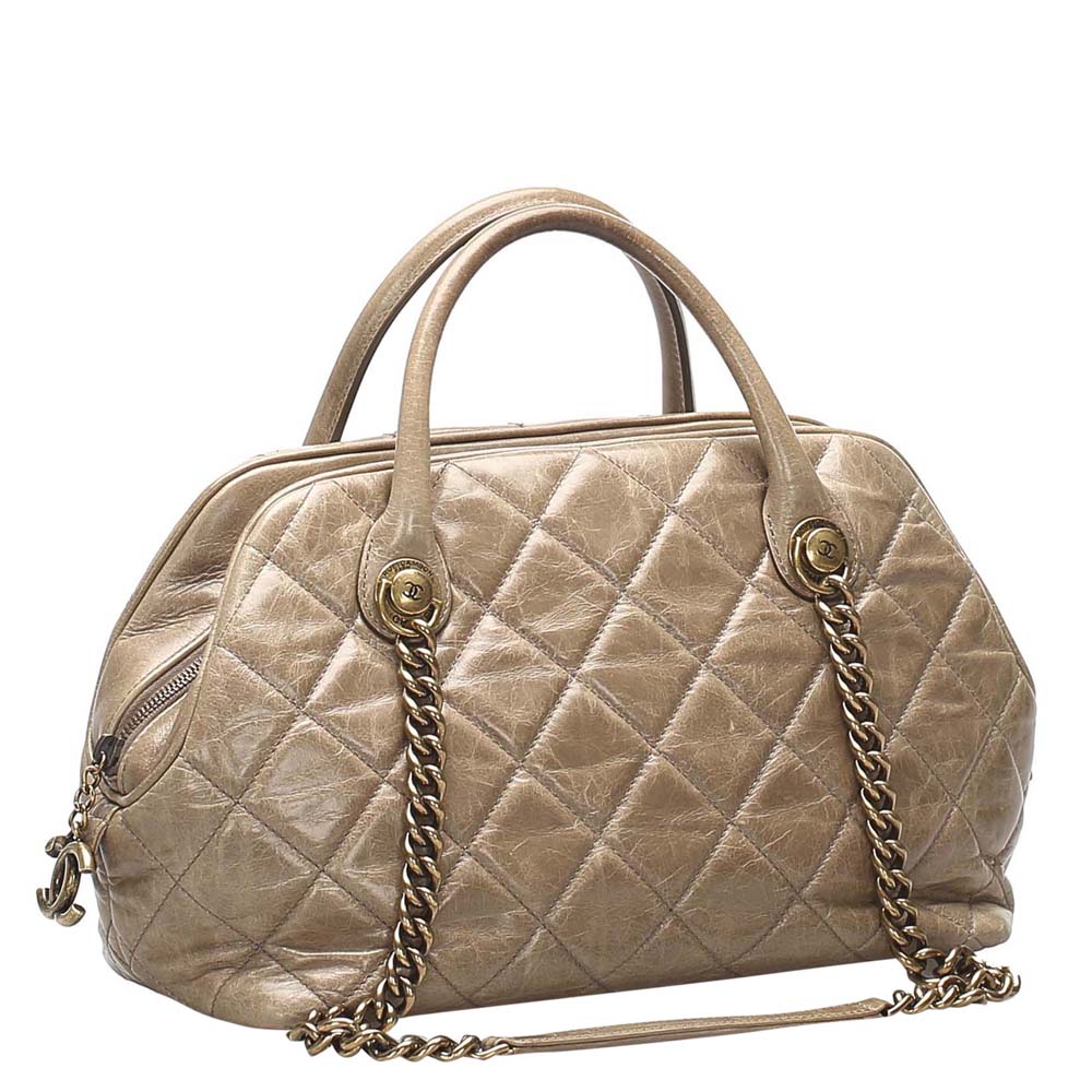 

Chanel Brown Quilted Calfskin Leather Castle Rock Bowler Bag