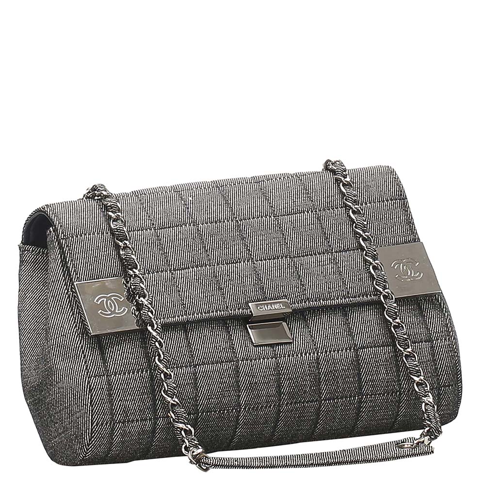 

Chanel Gray Choco Bar Denim Vintage Flap Bag, Grey