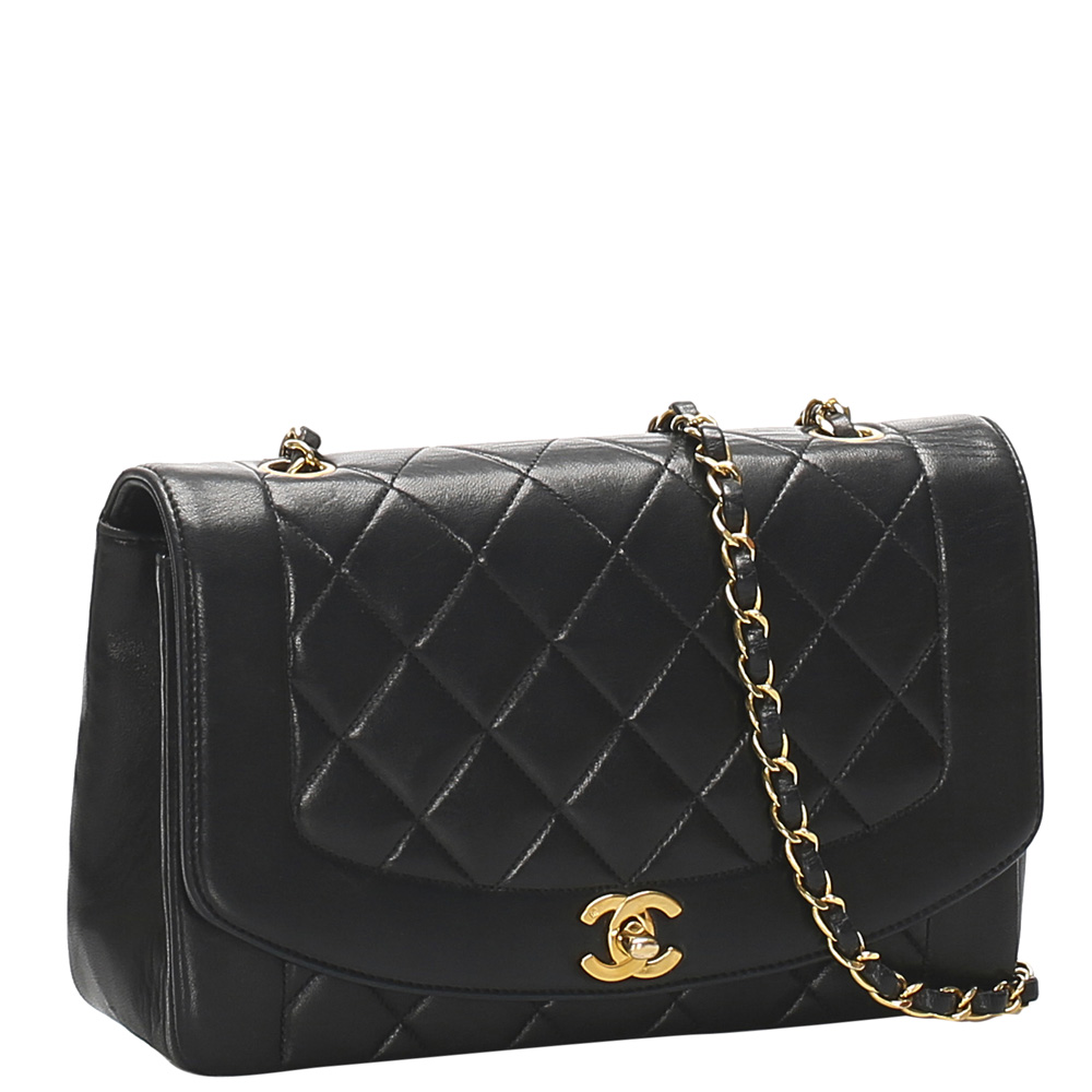 

Chanel Black Lambskin Leather Vintage Diana Flap Bag