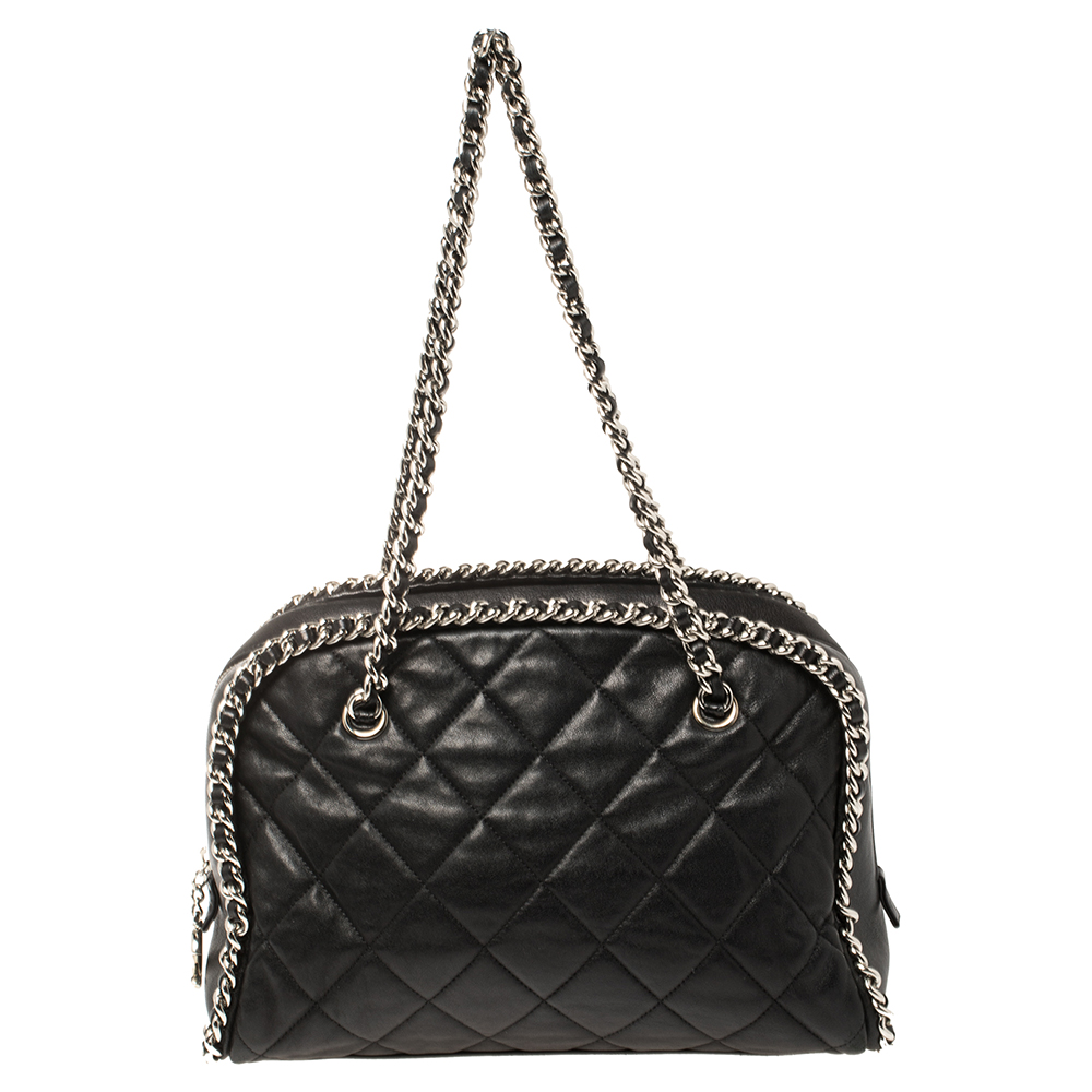 Pre Owned Chanel Black Quilted Leather Chain Link Bag