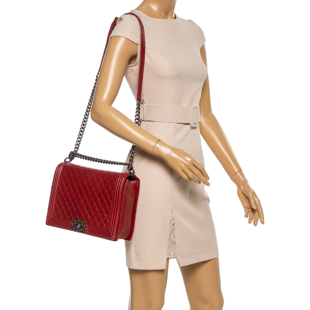 

Chanel Red Quilted Leather Large Boy Flap Bag