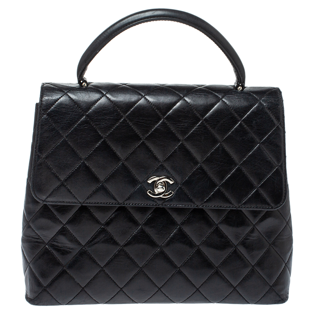 Pre Owned Chanel Black Leather Vintage Kelly Bag