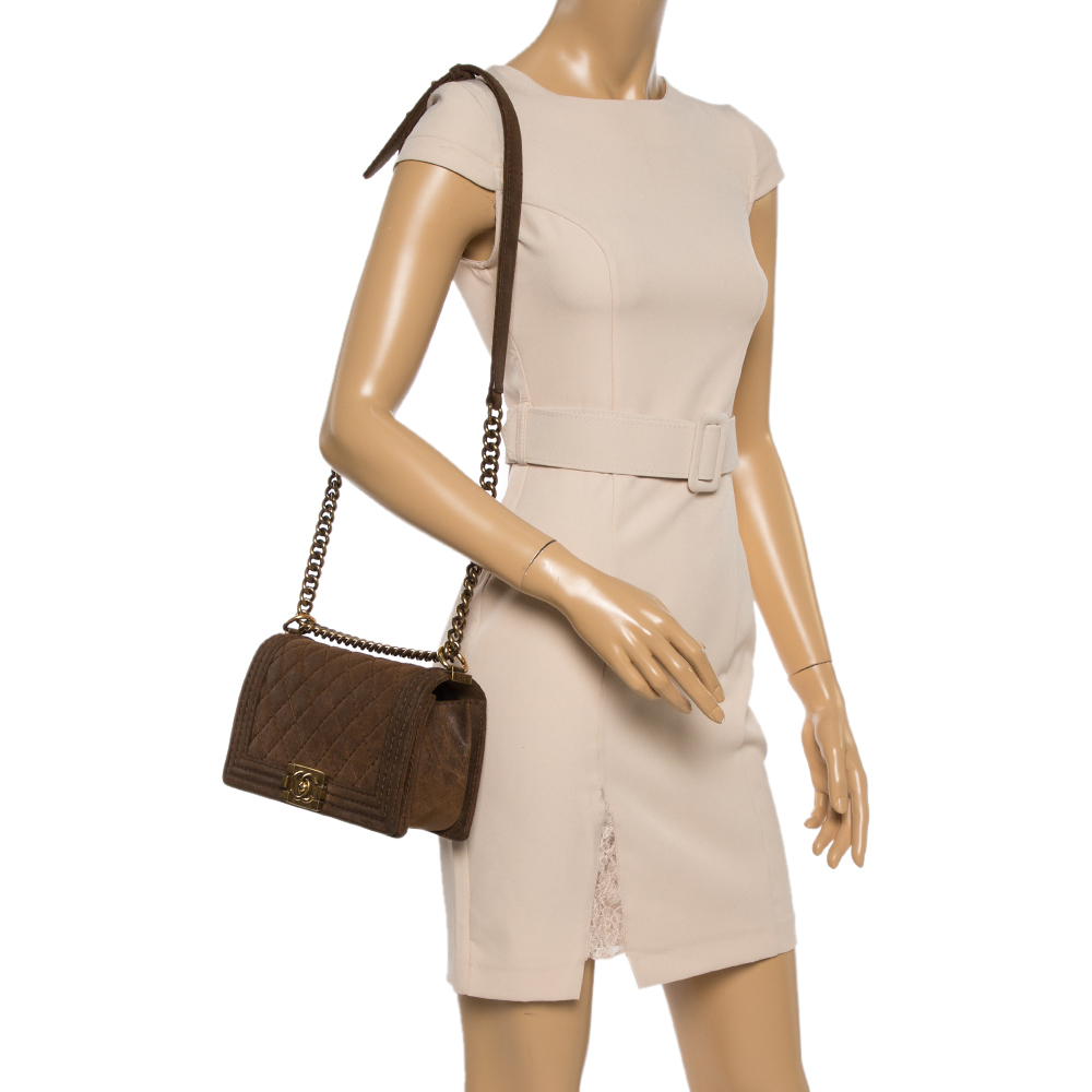 

Chanel Brown Quilted Nubuck Leather Medium Boy Shoulder Bag