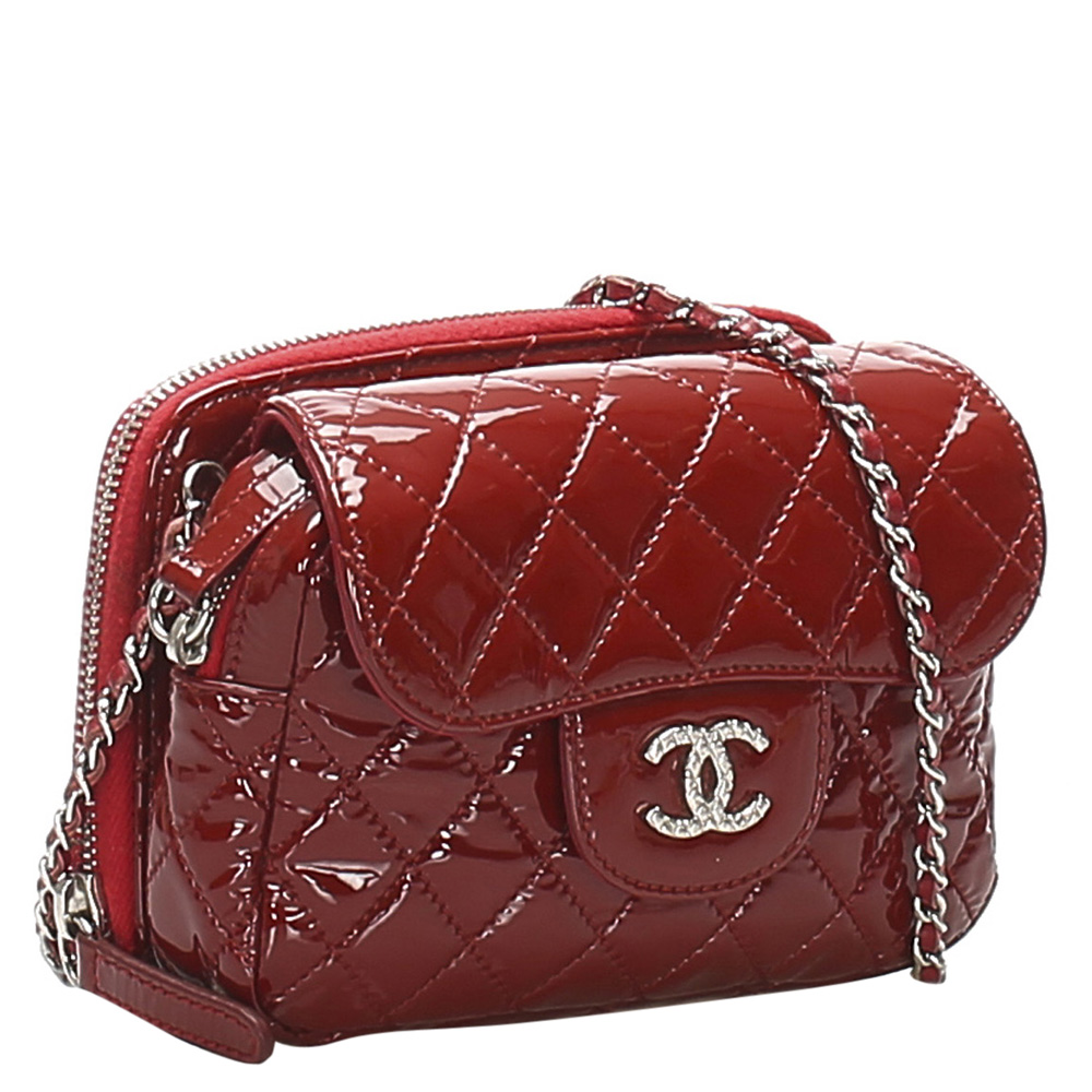 

Chanel Red Patent Leather Classic Mini Square Flap Bag