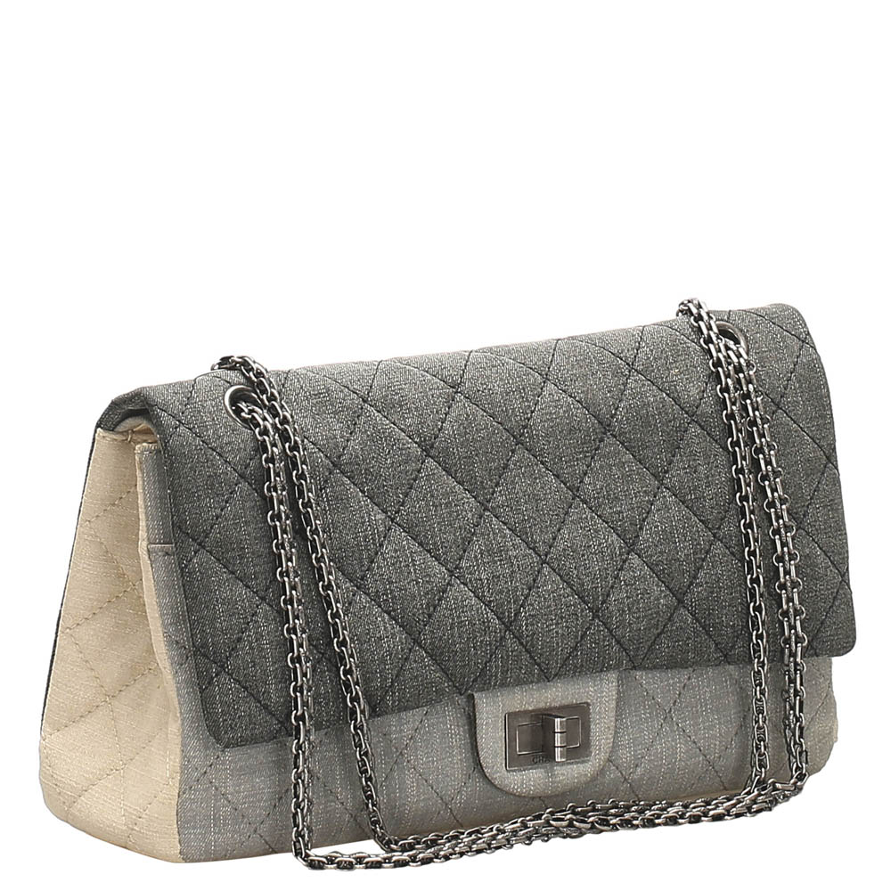 

Chanel Tricolor Quilted Denim 2.55 Reissue Bag, Beige