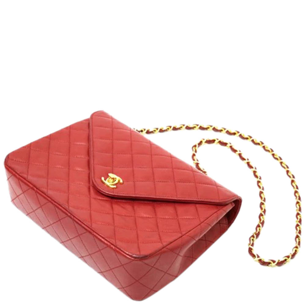 

Chanel Red Lambskin Leather Vinatage Single Flap Bag