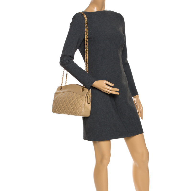 

Chanel Vintage Beige Lambskin Quilted Shoulder Bag