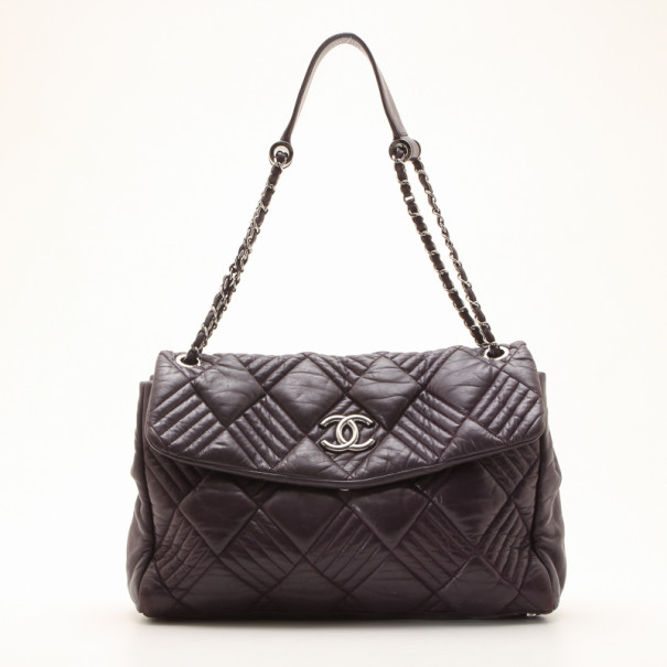Pre Owned Chanel Purple Bubble Quilted Large Flap Bag