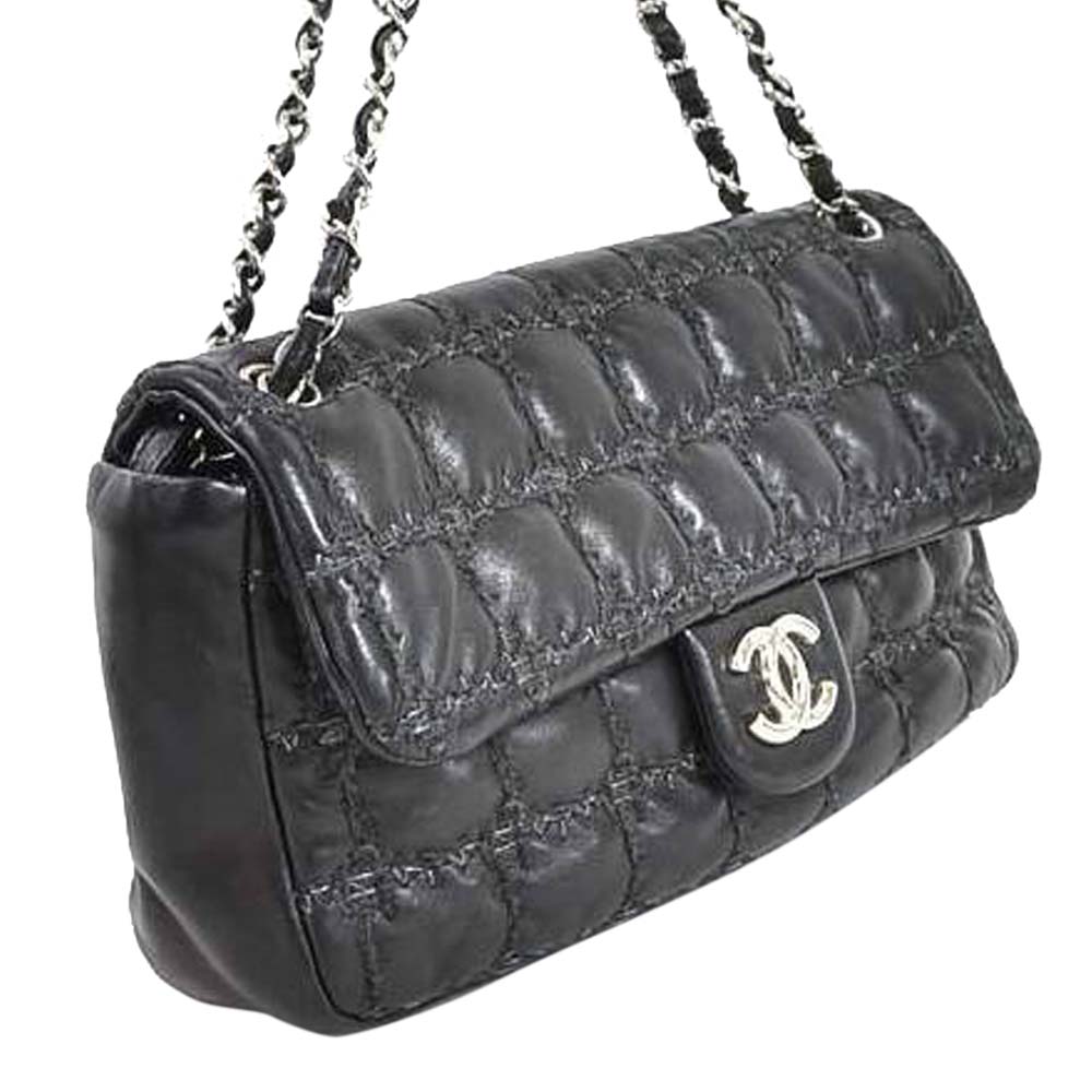 

Chanel Black Lambskin Leather/Tweed Choco Bar Bag