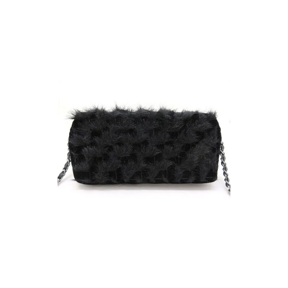 

Chanel Black Fur/Leather Chain Flap Bag