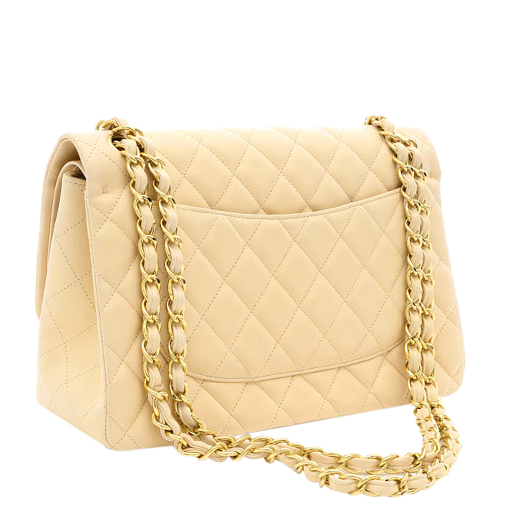 

Chanel Yellow Caviar Leather Chanel Jumbo Double Flap Bag, Beige