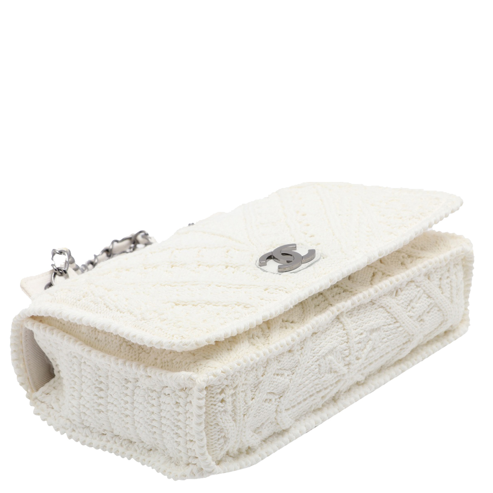 

Chanel White Cotton Classic Crochet Flap Bag
