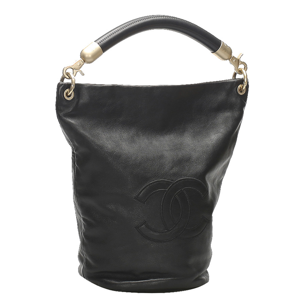 

Chanel Black Lambskin Leather CC Bucket Bag