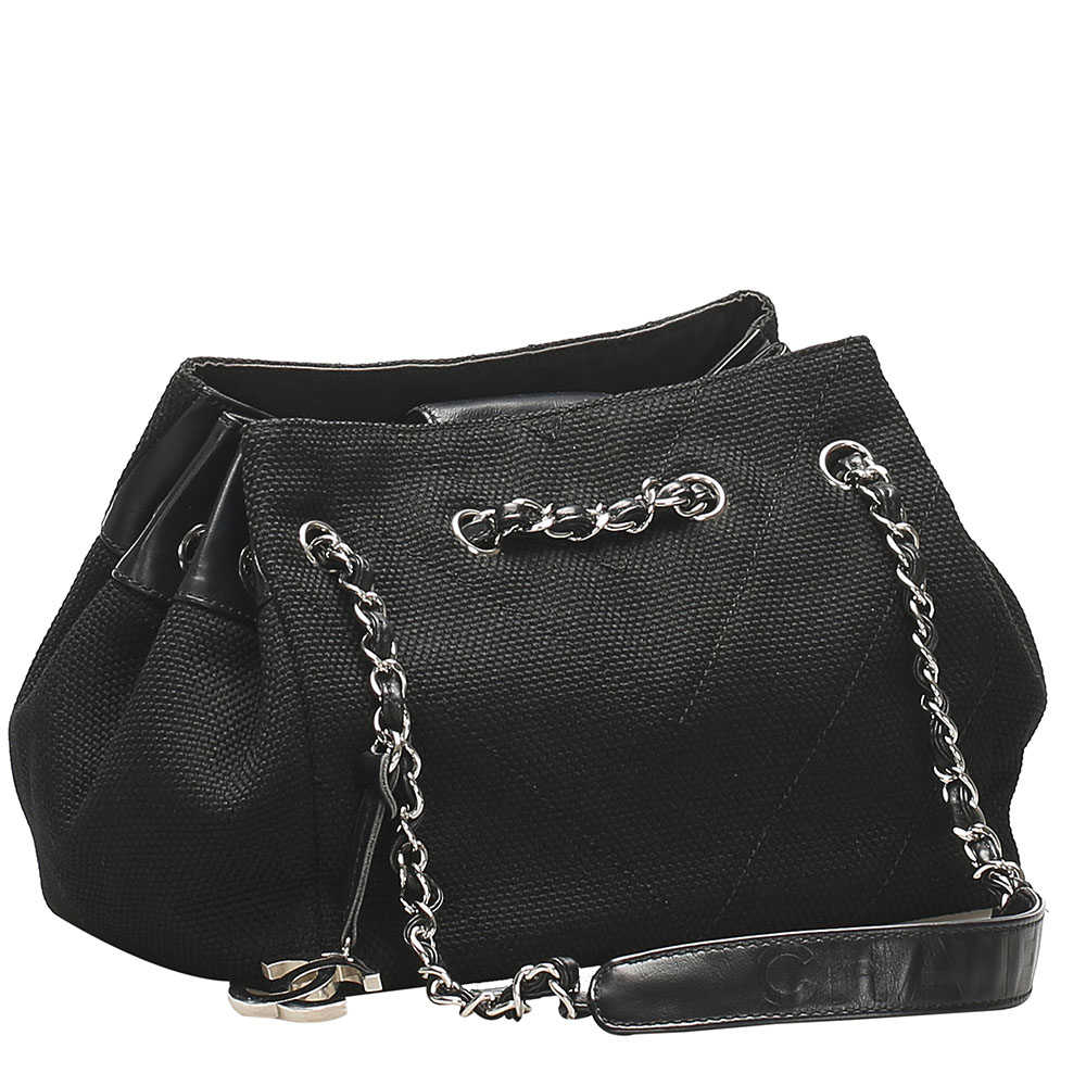 

Chanel Black Chevron Canvas Shoulder Bag