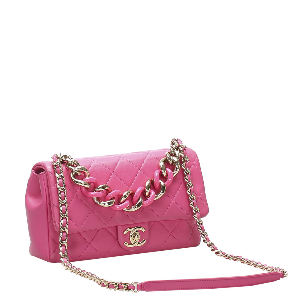 

Chanel Pink Lambskin Leather Medium Flap Bag