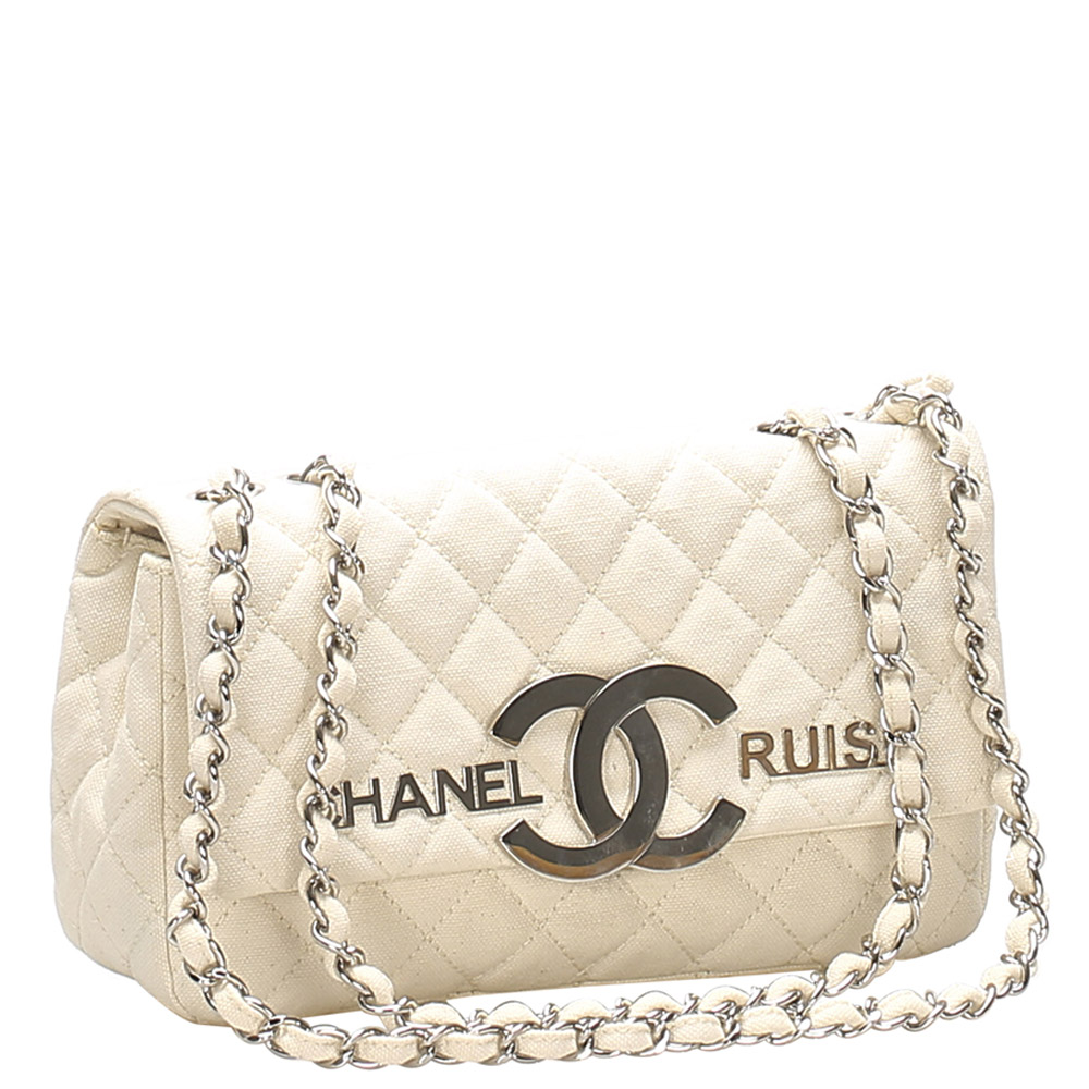 

Chanel White CC Cruise Line Canvas Flap Bag