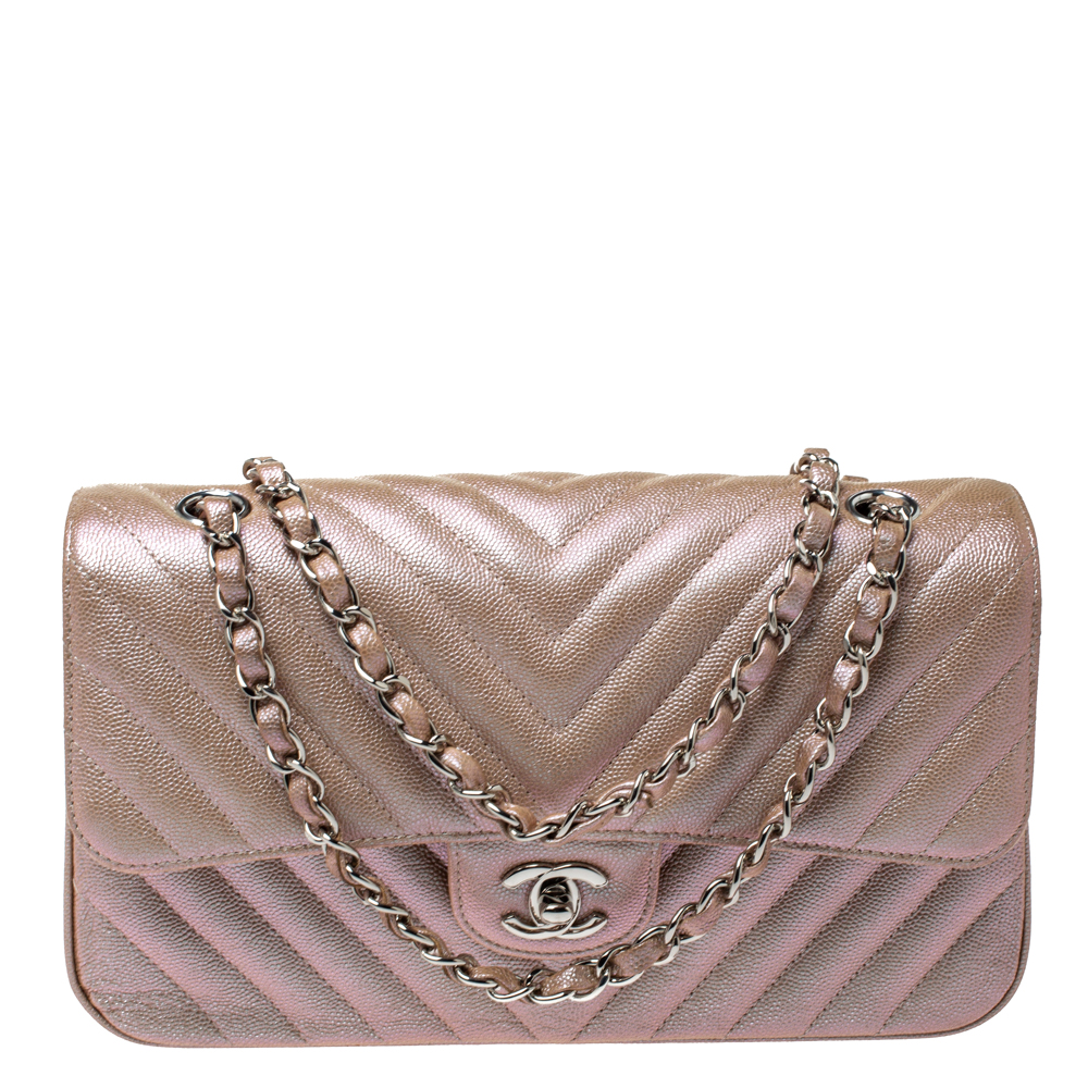 Pre Owned حقيبة شانيل كلاسيك بقلاب مزدوج جلد مبطن أسود ميتاليك