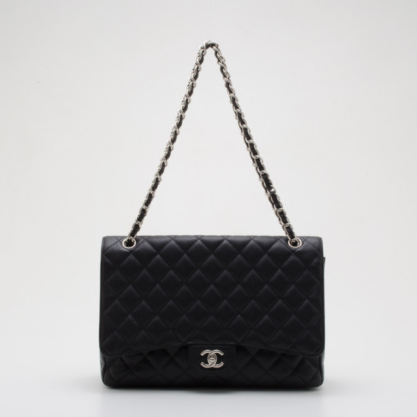 Pre Owned Chanel Black Quilted Caviar Maxi Flap