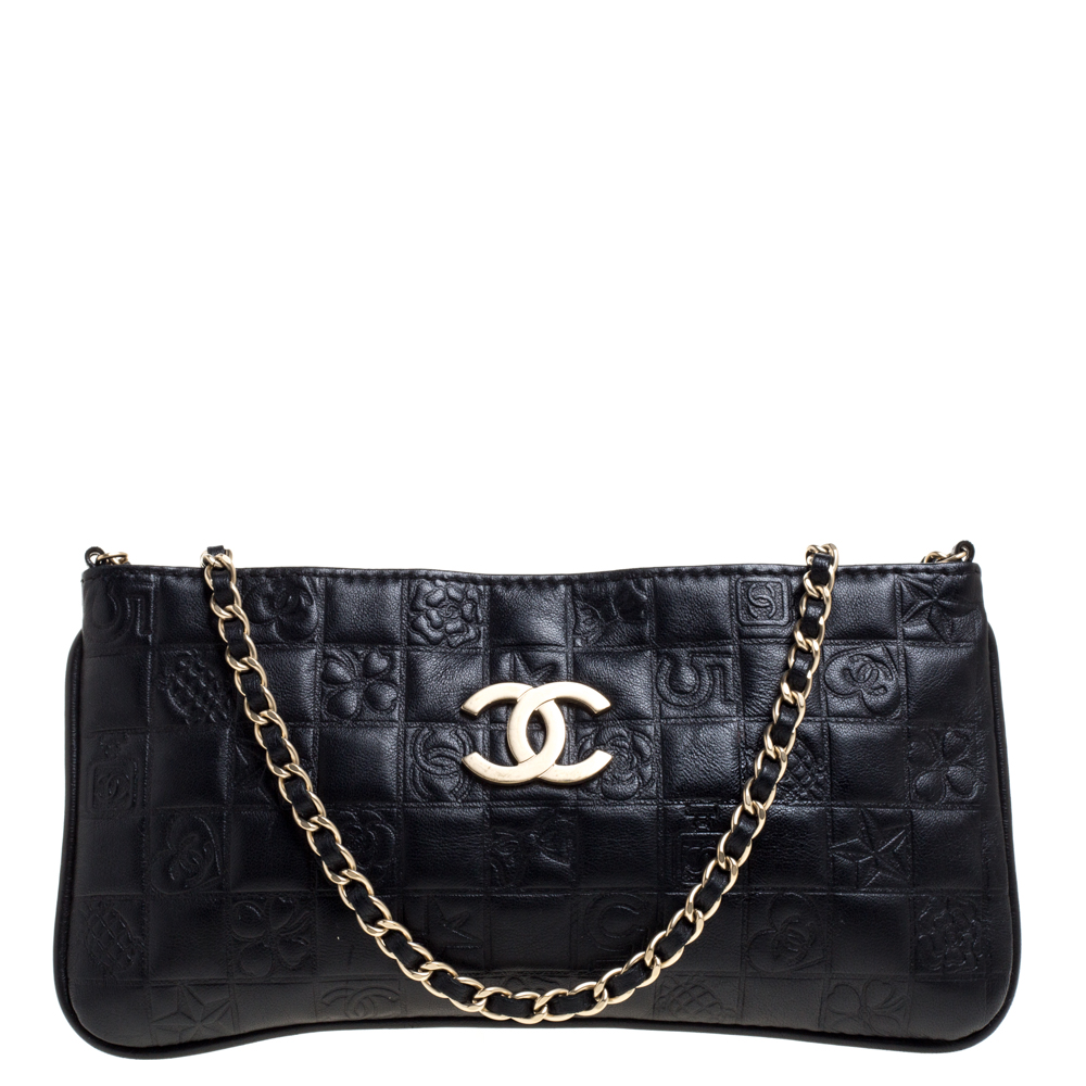 Chanel Black Lambskin Leather Precious Symbols Pochette Shoulder, Lot  #75004