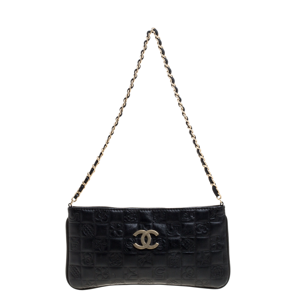 

Chanel Black Leather Precious Symbols Pochette Bag