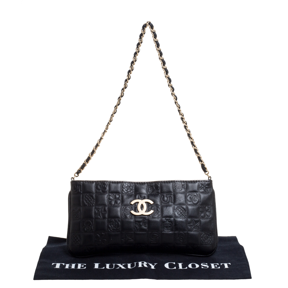 Chanel Black Lambskin Leather Precious Symbols Pochette Shoulder, Lot  #75004