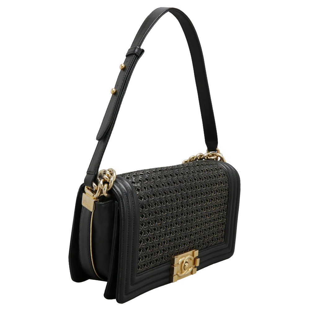 

Chanel Black Braided Leather Plus Boy Medium Bag