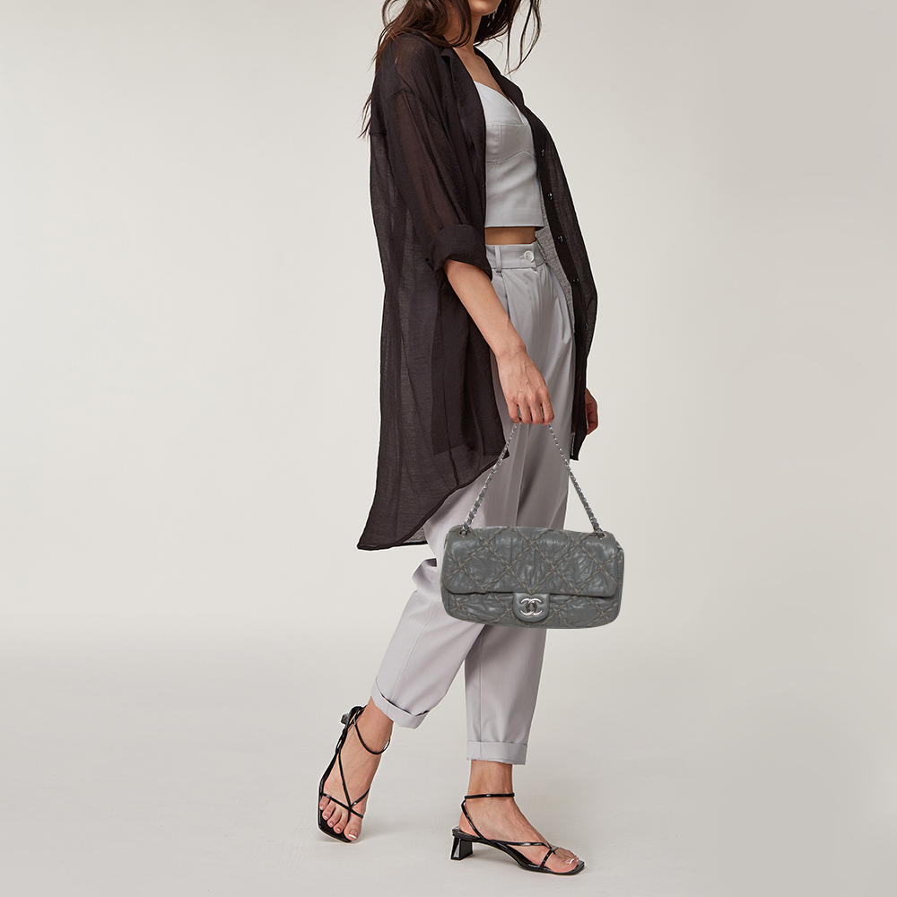 

Chanel Grey Crinkled Leather Ultra Stitch Classic Flap Bag