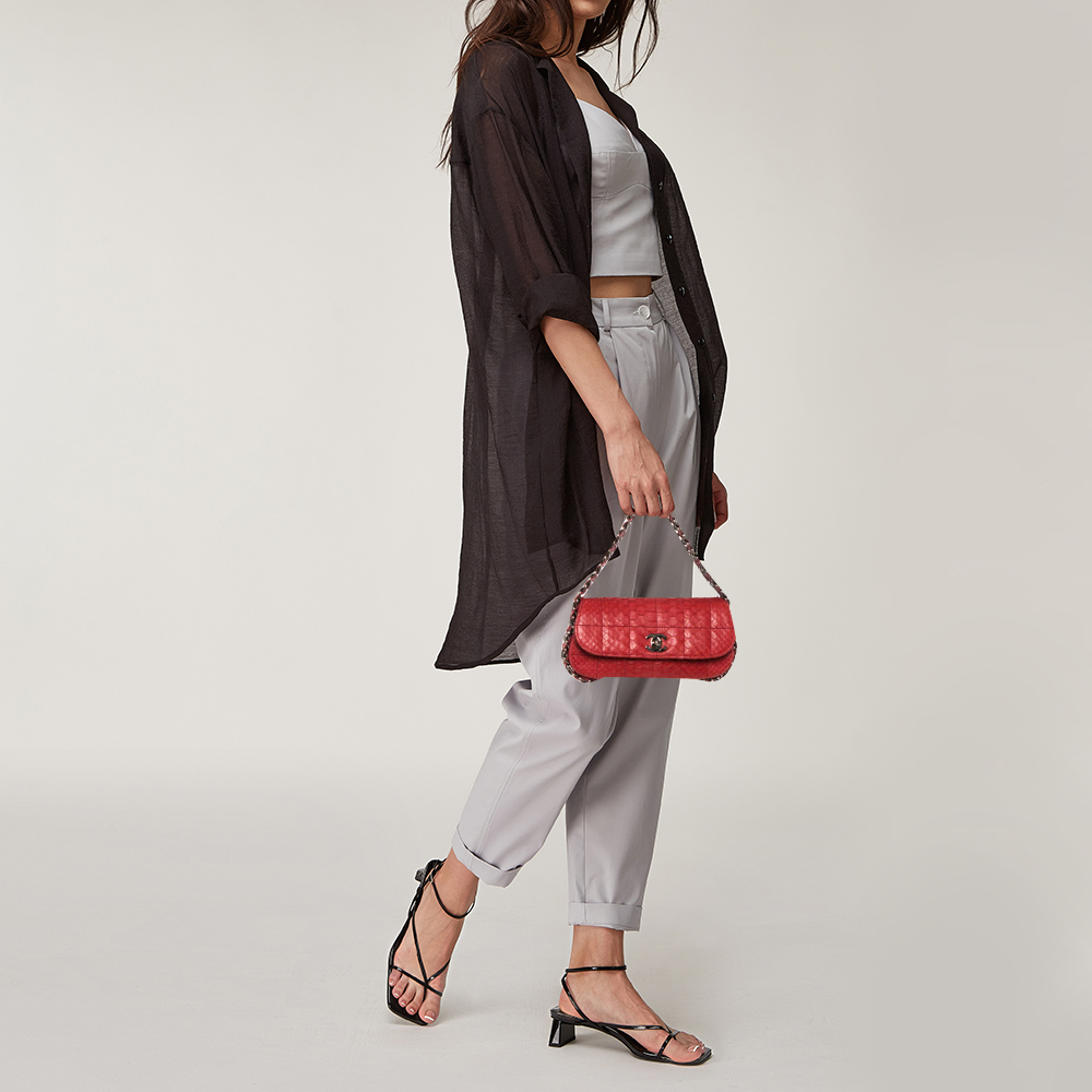 

Chanel Red Square Quilt Python Mini Multichain Flap Bag