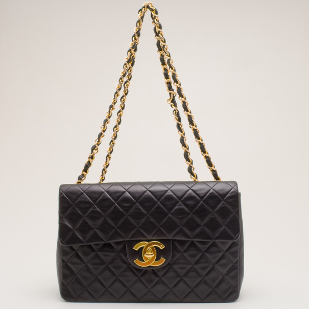 Pre Owned Chanel Vintage Black Lambskin XL Maxi Flap