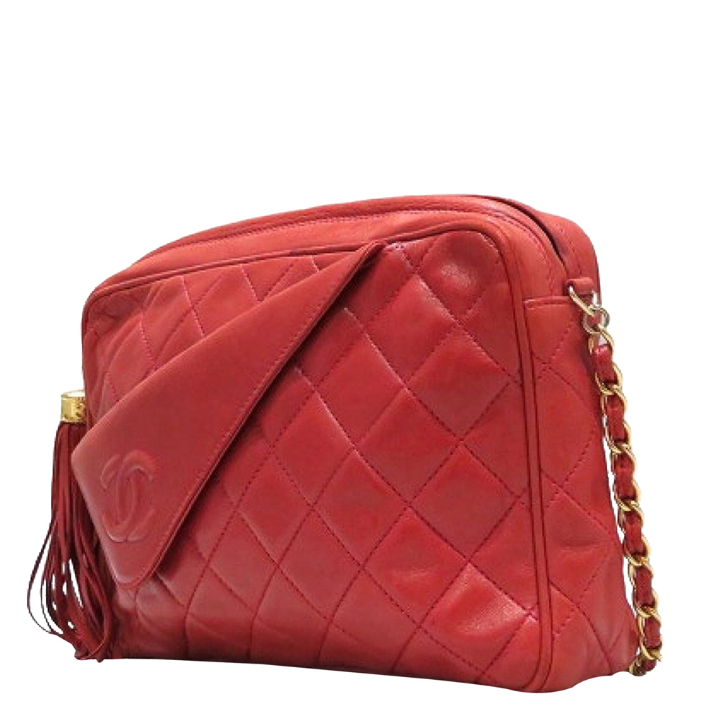 

Chanel Red Lambskin Leather Vintage Tassel Camera Bag