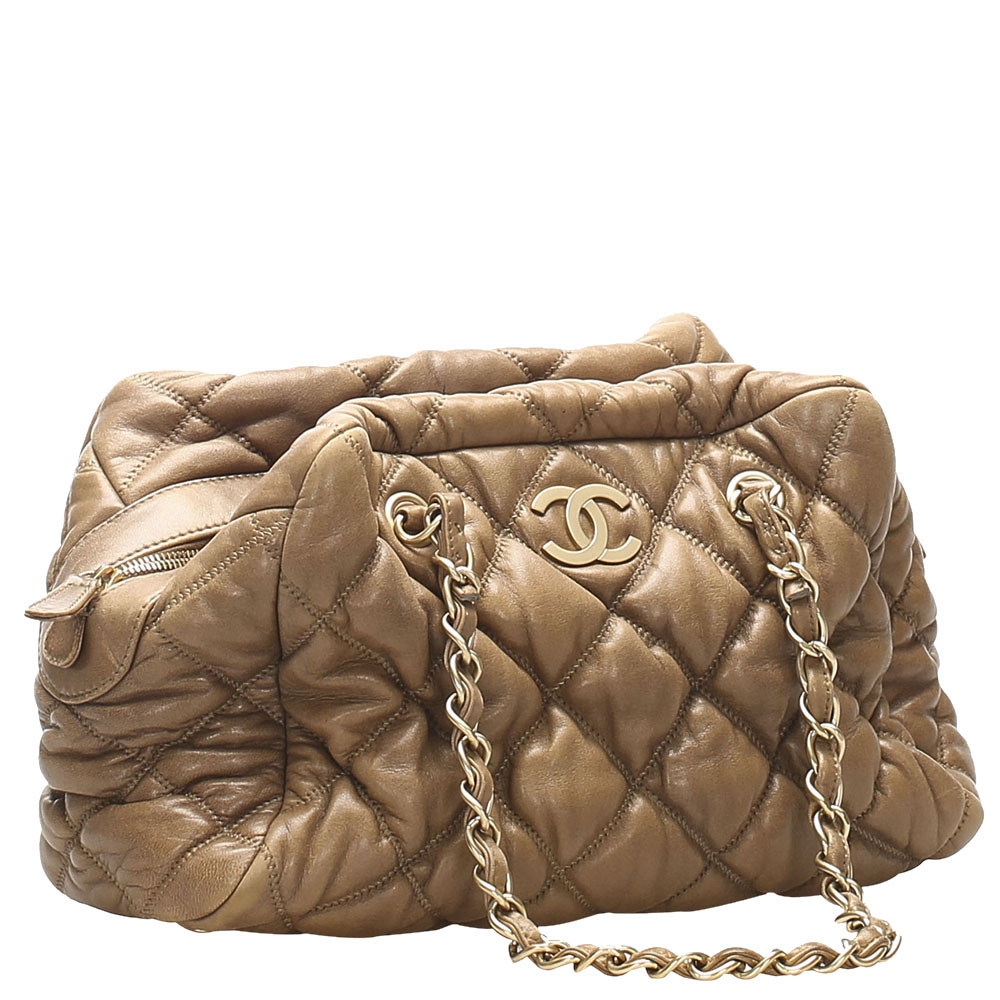 

Chanel Beige Lambskin Leather Classic Bubble Bag, Brown
