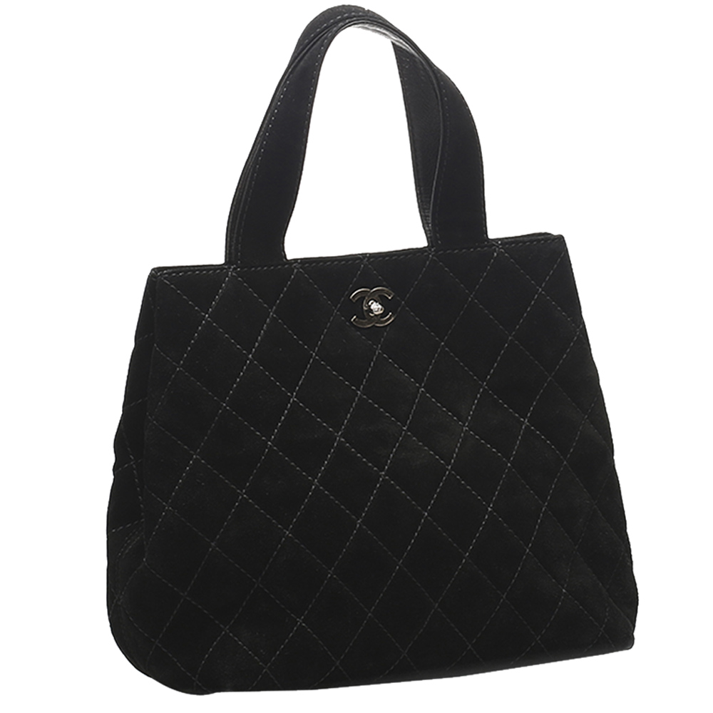 

Chanel Black Quilted Suede Vintage CC Tote Bag
