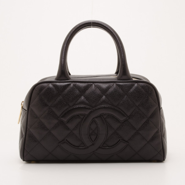 Chanel Black Quilted Caviar Leather Small Bowler Satchel