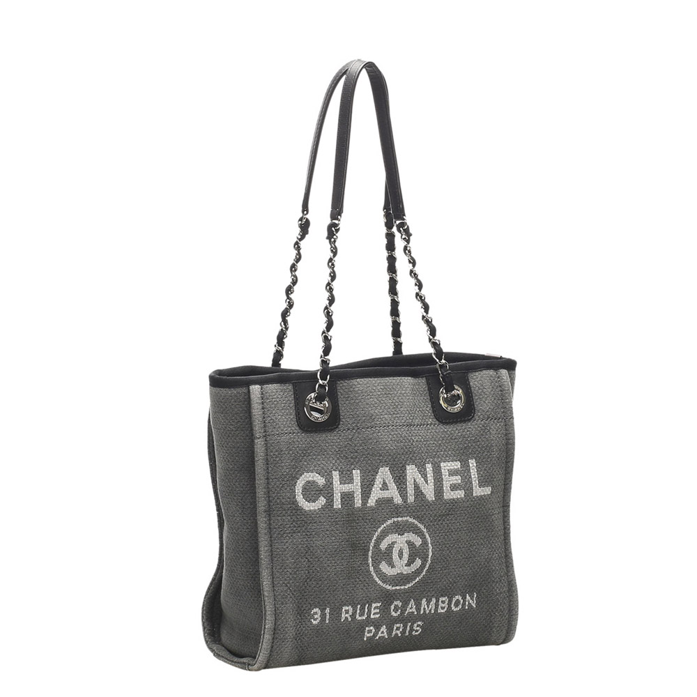 

Chanel Grey Canvas Deauville Tote Bag, Black