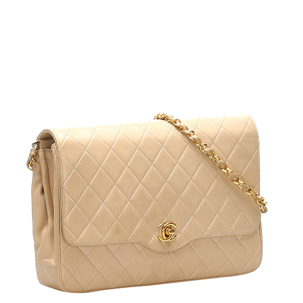 

Chanel Beige Leather Vintage Single Flap Bag